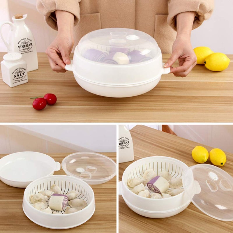 FEOOWV 1-Tier Microwave Steamer Heating Steamer for Home Kitchen White (Round) - Image 3